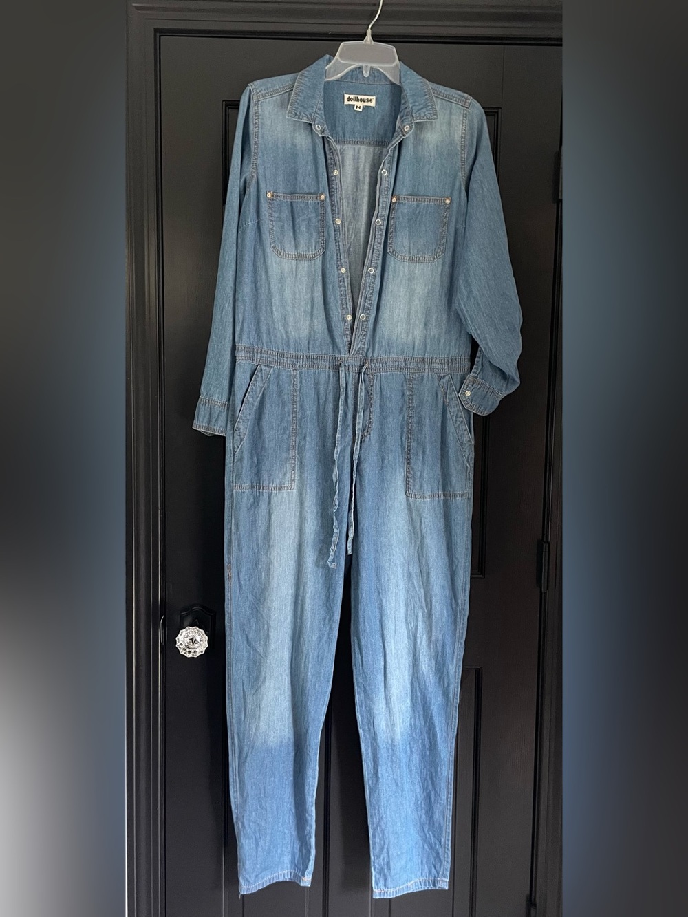 Dollhouse Light Blue Denim Utility Jumpsuit - Picture 1 of 5